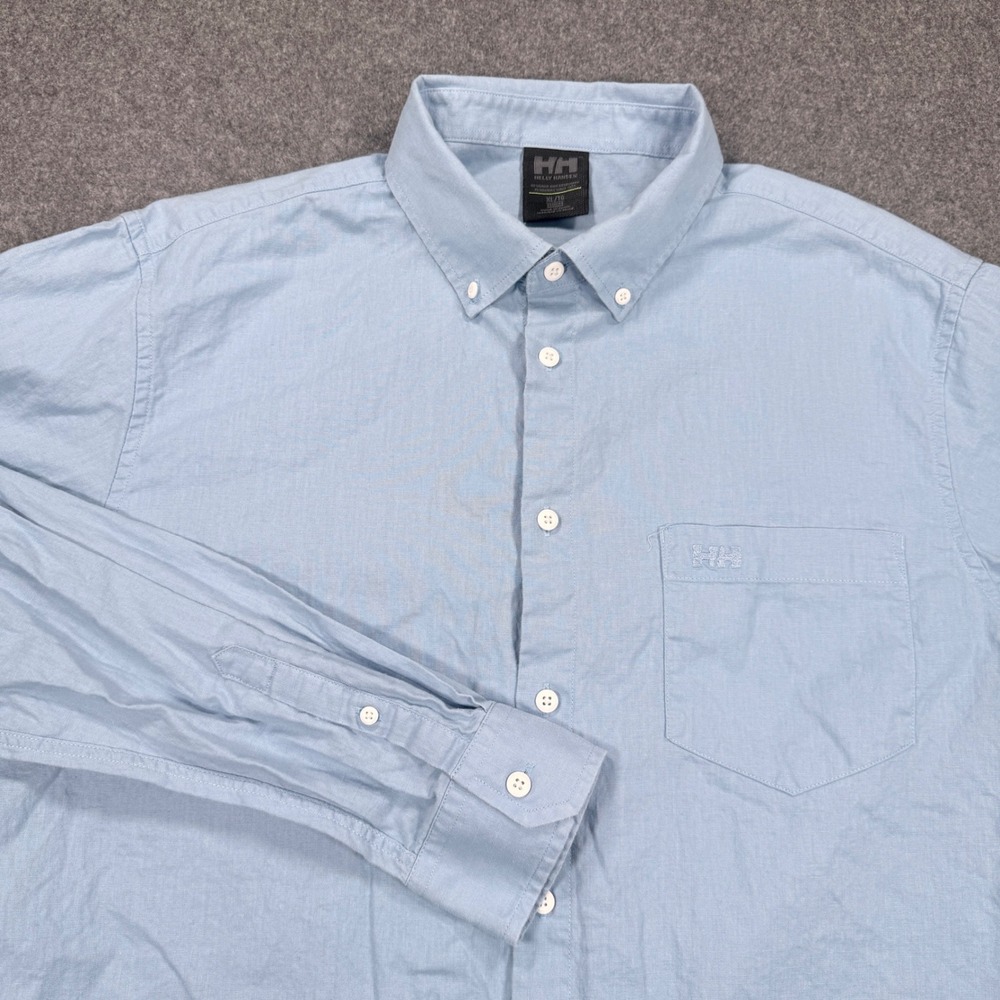 Helly Hansen Mens XL Blue Hemp Organic Cotton Button Down Shirt Regular Fit